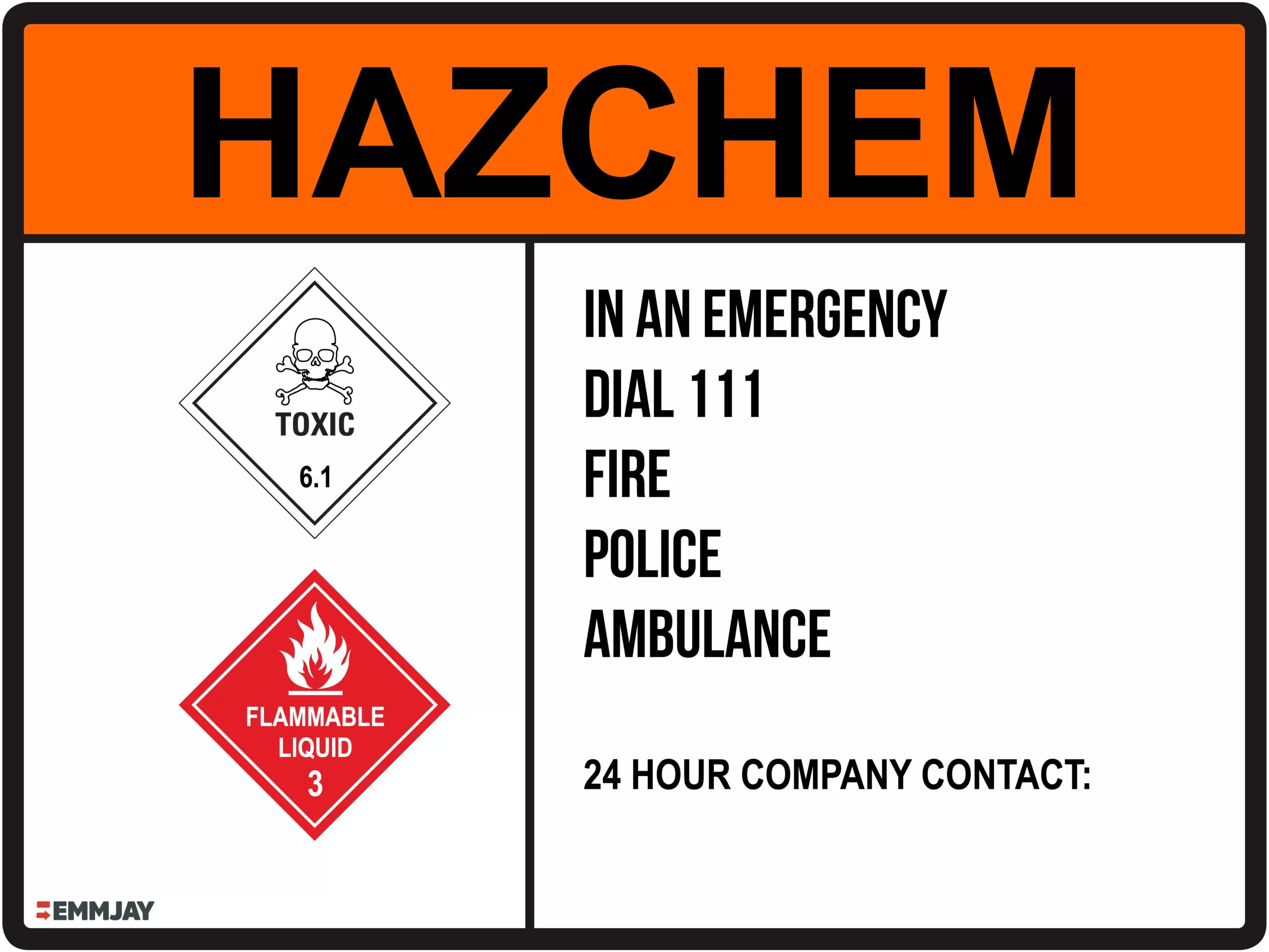 Workplace Safety Signs - Emmjay - HAZCHEM - Toxic and Flammable Substances