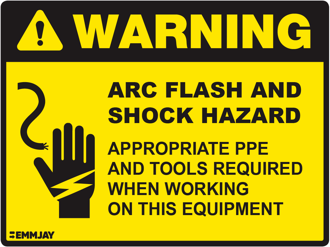 A picture of arc flash and shock hazard safety sign