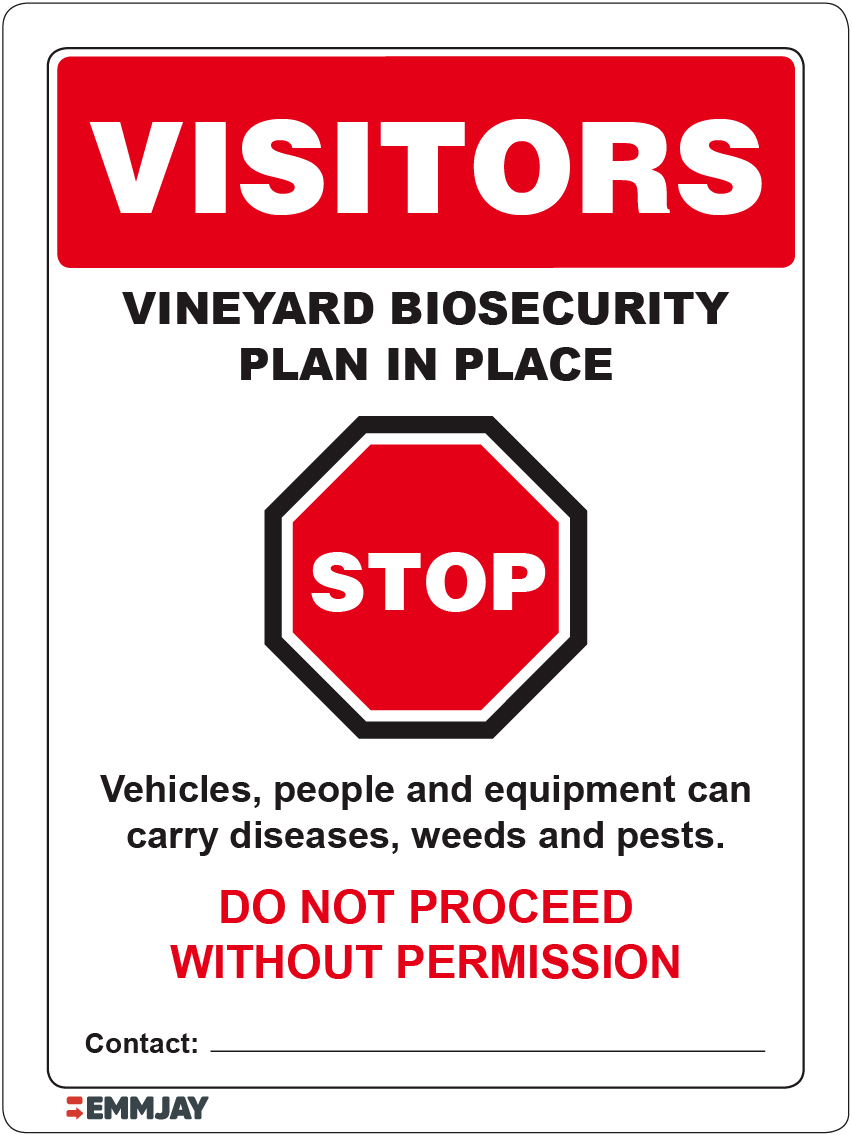 Workpalce Safety Signs - Emmjay - Visitors Vineyard Biosecurity Plan in Place Sign