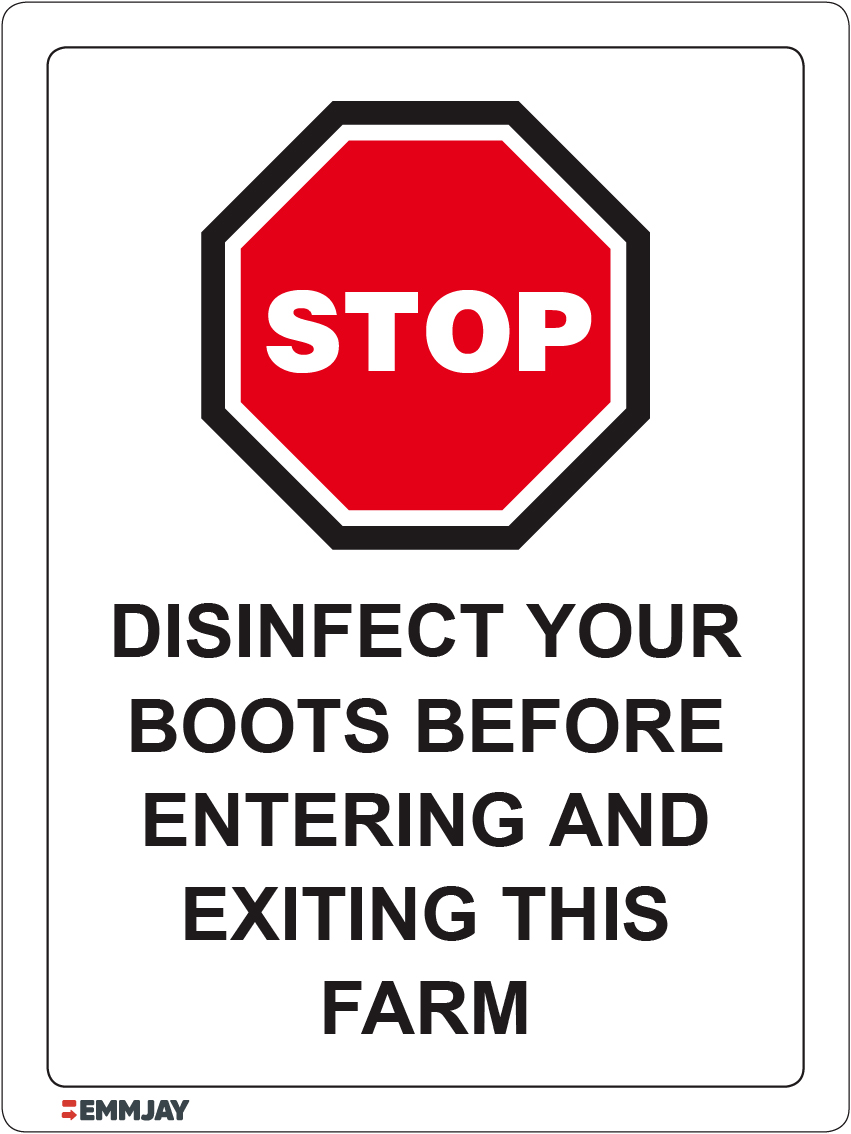 Workpalce Safety Signs - Emmjay - Stop - Disinfect Your Boots Before Entering and Exiting This Farm Sign