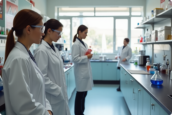 Inside a chemical laboratory facility equipped for experiments and safety compliance.