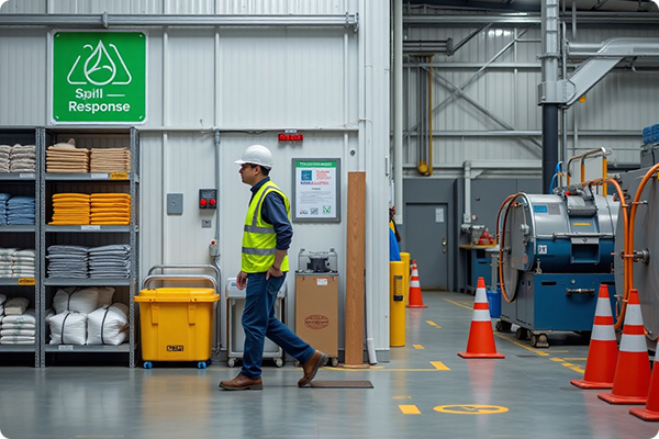 Spill response cabinet located at a worksite.